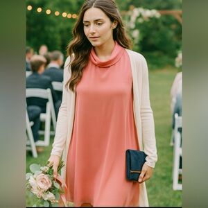 Connected Apparel Dress Womens 12 Coral High Neck‎ A-Line Back Zip Flowy